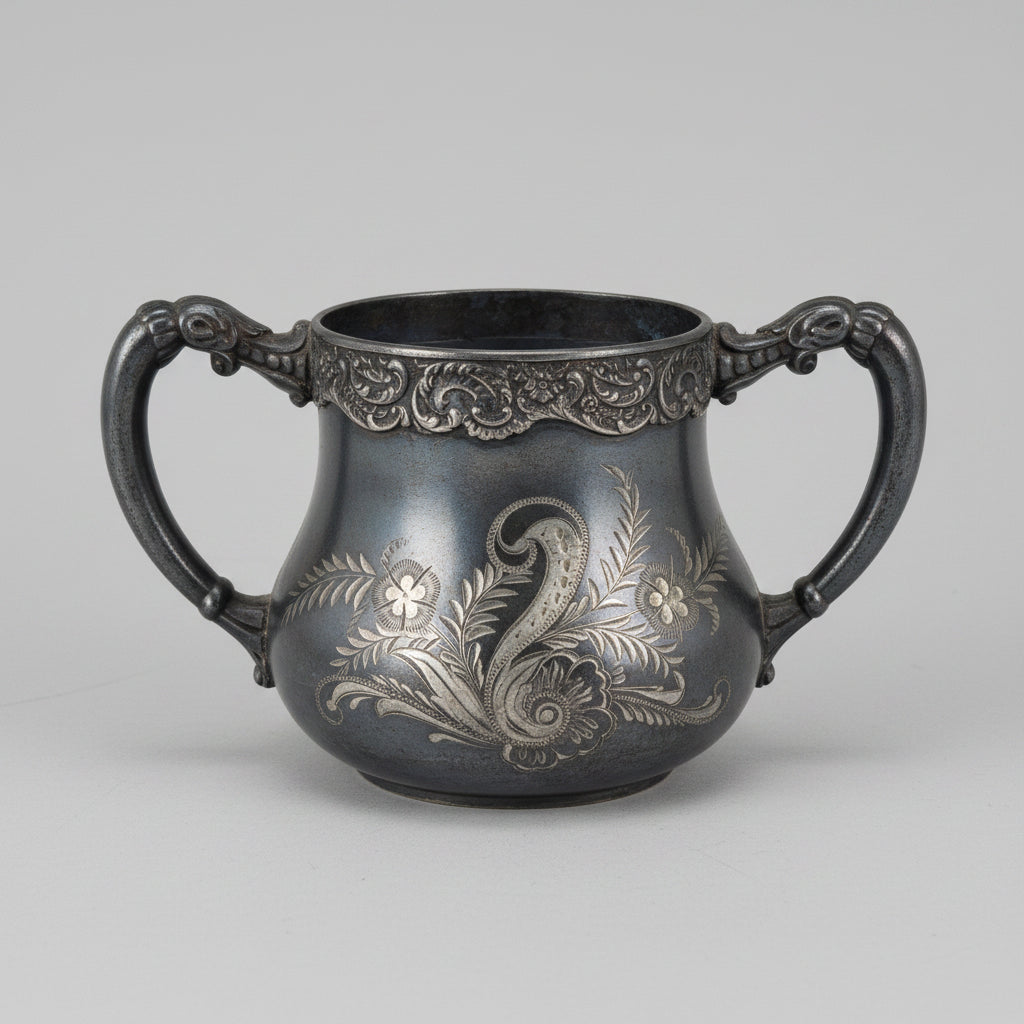 Antique Silverplate Sugar Bowl | Homan Mfg Co No. 2026 | Dark Patina Gothic Decor | Circa 1904