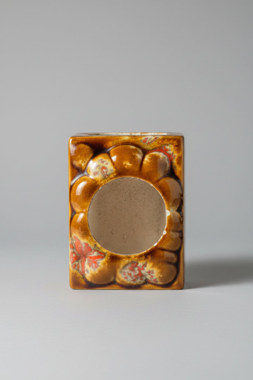 Vintage Mid-Century Modern Ceramic Table Lighter – Retro Brown Drip Glaze (Working Spark)